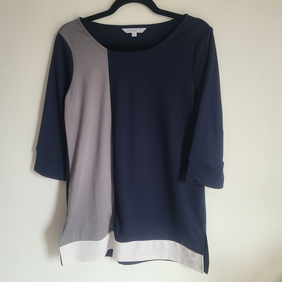 cleo Tops - Cleo Navy and Gray Color Block Long Sleeve Top